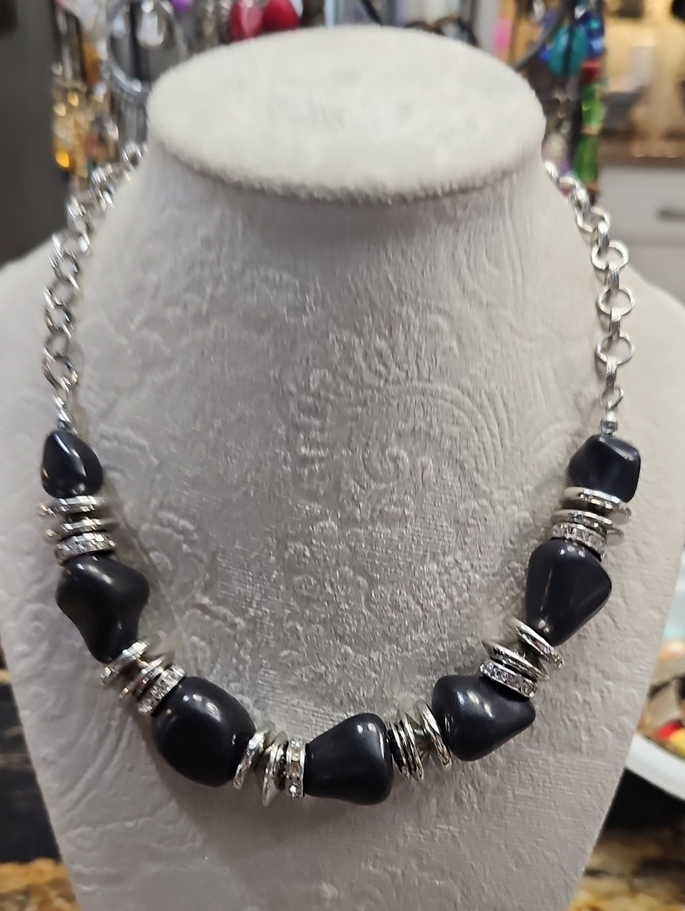 Elegant Black Bead and Silver Accent Necklace